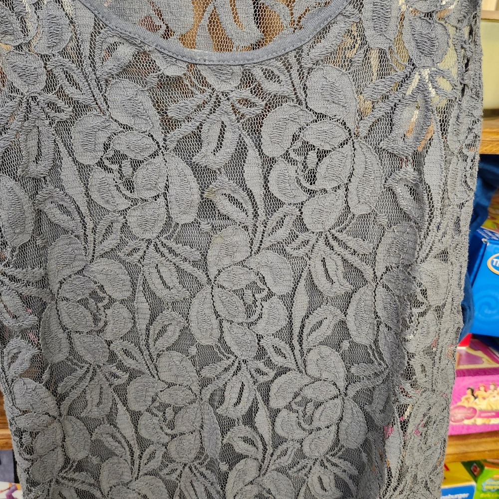 The Limited Y2K blue gray sleeveless lace floral cottagecore lined tank XS - Picture 6 of 9